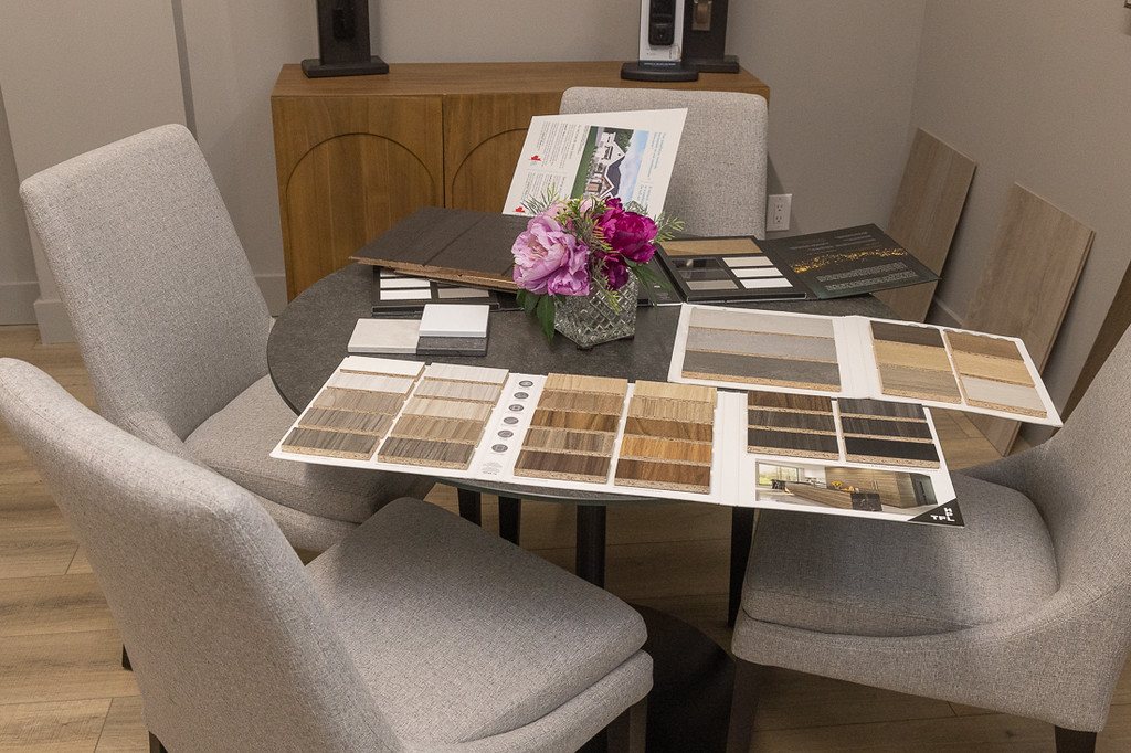 Finish samples at the showroom launch, Toronto, May 2023.